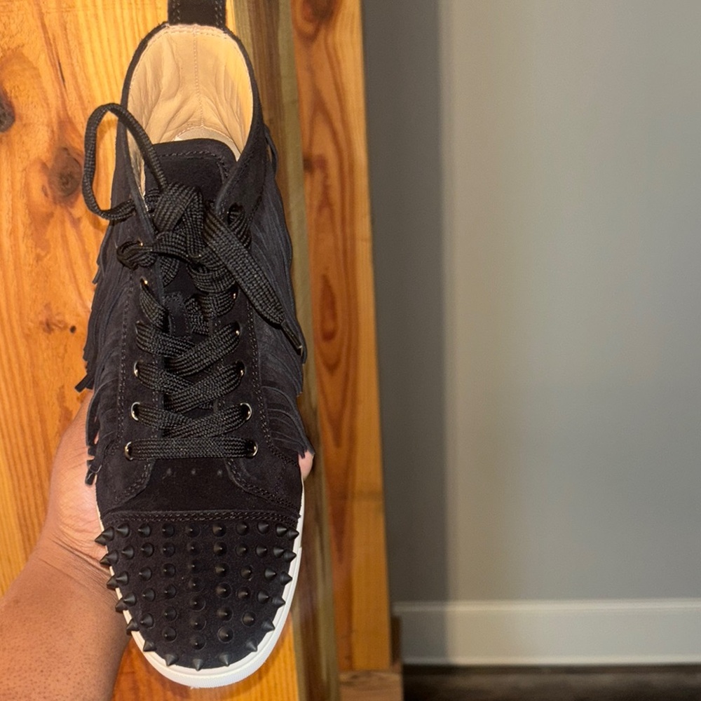 Christian Louboutin Black Suede Spiked High-Top Sneakers - Picture 4 of 10